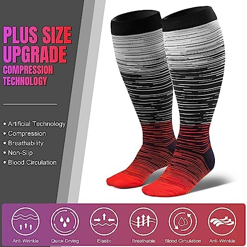Plus Size Compression Socks Wide Calf for Women & Men 20-30 mmhg-Extra Wide Calf Knee High Support Socks