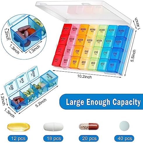 Dandat 2 Pack XL Large Weekly Pill Organizer 4 Times a Day Monthly Pill Organizer Large Medicine Organizer 28 Day Pill Box Organizer Weekly 7 Day Pill Dispenser 4 Times a Day