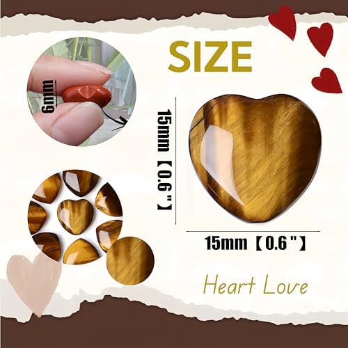 20PCS Tiger Eye Healing Crystals Stones Heart Shaped Love Polished Crystal Natural Cute Pocket Palm Thumb Worry Stone Reiki Wholesale Set Balancing Meditation Mothers Day Bulk Gifts for Women