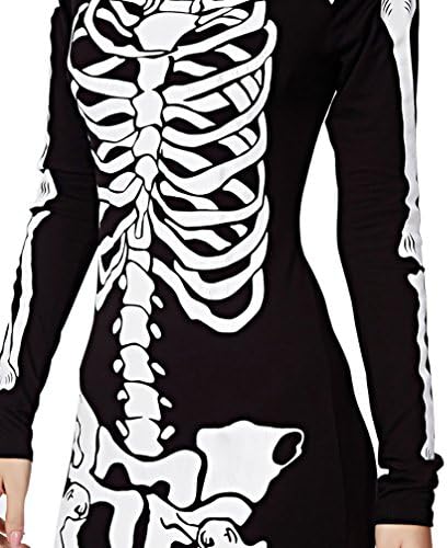 RieKet Women's Halloween Costume Skeleton Dress Long Sleeves Stretchy Short Mini Dress