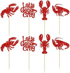 Gyufise 24Pcs Crawfish Cupcake Toppers Red Glitter Lobster Cupcake Picks Let's Get Cray Bachelorette Sea Animal Theme Baby Shower Kids Birthday Party Cake Decorations Supplies