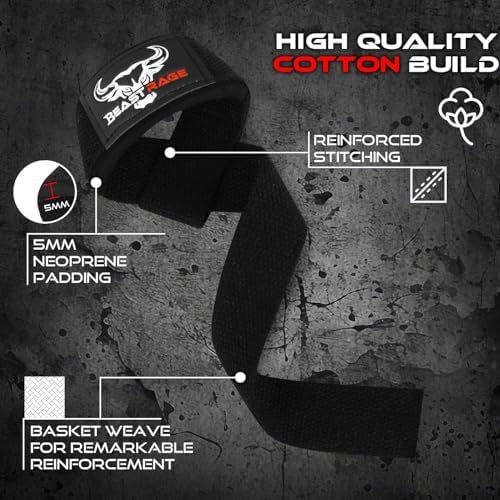 BEAST RAGE Lifting Wrist Straps for Weightlifting, Weight Lifting Straps Gym Grip Power Workouts Lifting Straps Padded Cotton Men Women Wrap Lift Deadlift Straps Hard Pull Exercise