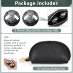 Baoding Balls Set of 2, Chinese Stress Relief Hand Exercise Balls with Leather Pouch, 1.57 Inch Dark Grey Marble, Finger Exercise and Wrist Strength Training