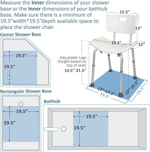 FSA/HSA Eligible, Vaunn Tool-Free Assembly Adjustable Shower Chair Spa Bathtub Seat Bench with Removable Back