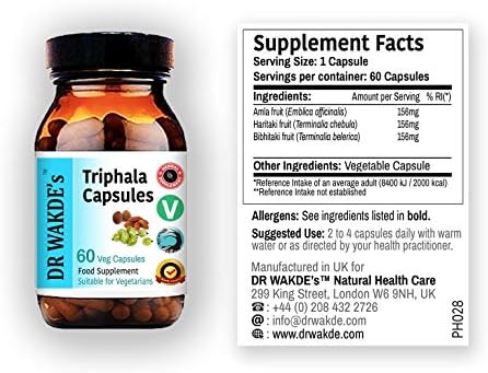 DR WAKDE'S Triphala Capsules (60 Veg Caps, Plant-Based Supplement, Ayurvedic Herb, All Natural, Vegan)
