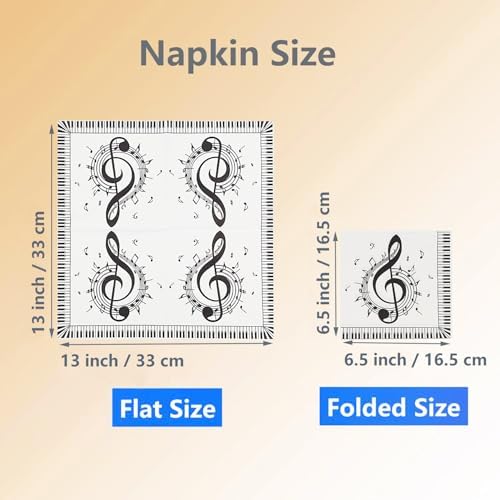 100 Count Disposable Paper Music Napkins 2 Ply Musical Notes Piano Keys Print Decorative Beverage Guest Luncheon Dinner Cocktail Napkins for Music Themed Party, 6.5X6.5 Inches Folded