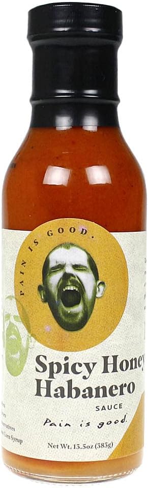 Pain is Good - Spicy Honey Habanero Screaming Wing Sauce - 13.5oz Bottle - Made in USA - All Natural Ingredients, Non-GMO, Gluten-Free, Sugar-Free, Vegetarian, Keto
