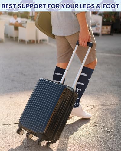 6 Pairs Travel Compression Socks for Men 15-25 mmHg Graduated Knee High Compression Socks for Pilot Flying Travel