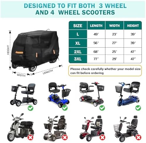 Upgraded Mobility Scooter Storage Cover, 600D Heavy Duty Scooter Weather Cover, Mobility Scooter Cover with Waterproof Strip, Anti-UV, Water Resistant - 77" x 29" x 47"