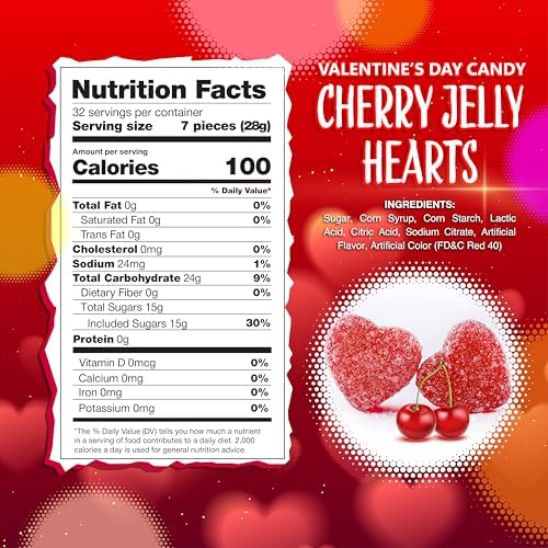 Candy Hearts | 2-Pound Bag | Cherry Hearts Jelly Candy | Gelatin Free Cherry Jellies for Buffets, Party Favors, Gifting & Snacking | Nostalgic Chewy Treat