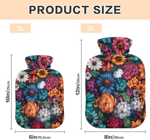 Floral Bouquet Hot Water Bottles Water Heating Pad Hot Water Bag for Menstrual Cramps, 1 Liters