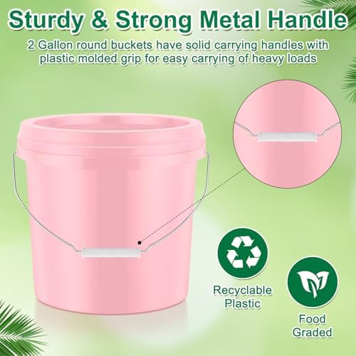 Tioncy 10 Pcs 2 Gallon Plastic Bucket with Lid Heavy Duty 2 Gallon Bucket Pail with Lid Handle for Storage Container Home Household Cleaning (Light Pink)