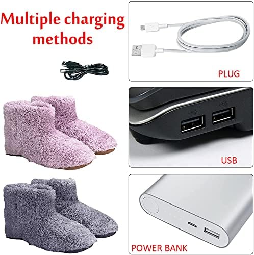 DKULMN USB Heated Slippers, Heated Foot Warmer Electric Heating Booties Slippers, Electric Heating Booties Slippers for Women Men,Gray,11.5
