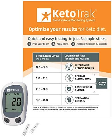 KetoTrak Blood Ketone Testing Kit, 1 Meter, 10 Ketone Strips, 1 Lancing Device, 10 Lancets, Optimize Your Result for Keto Diet by KetoTrak