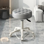 Round Rolling Stool Chair | Faux Leather | Height Adjustable Swivel Drafting Work SPA Medical Salon Stools | with Wheels | Office Chair Small | Soft Cushion (Grey)