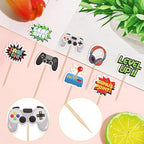 40 PCS Video Game Cupcake Toppers Double Sided Game On Controllers Cupcake Picks GamePad Cupcake Decorations for Game Theme Baby Shower Kids Boys Gamer Birthday Party Cake Decorations Supplies