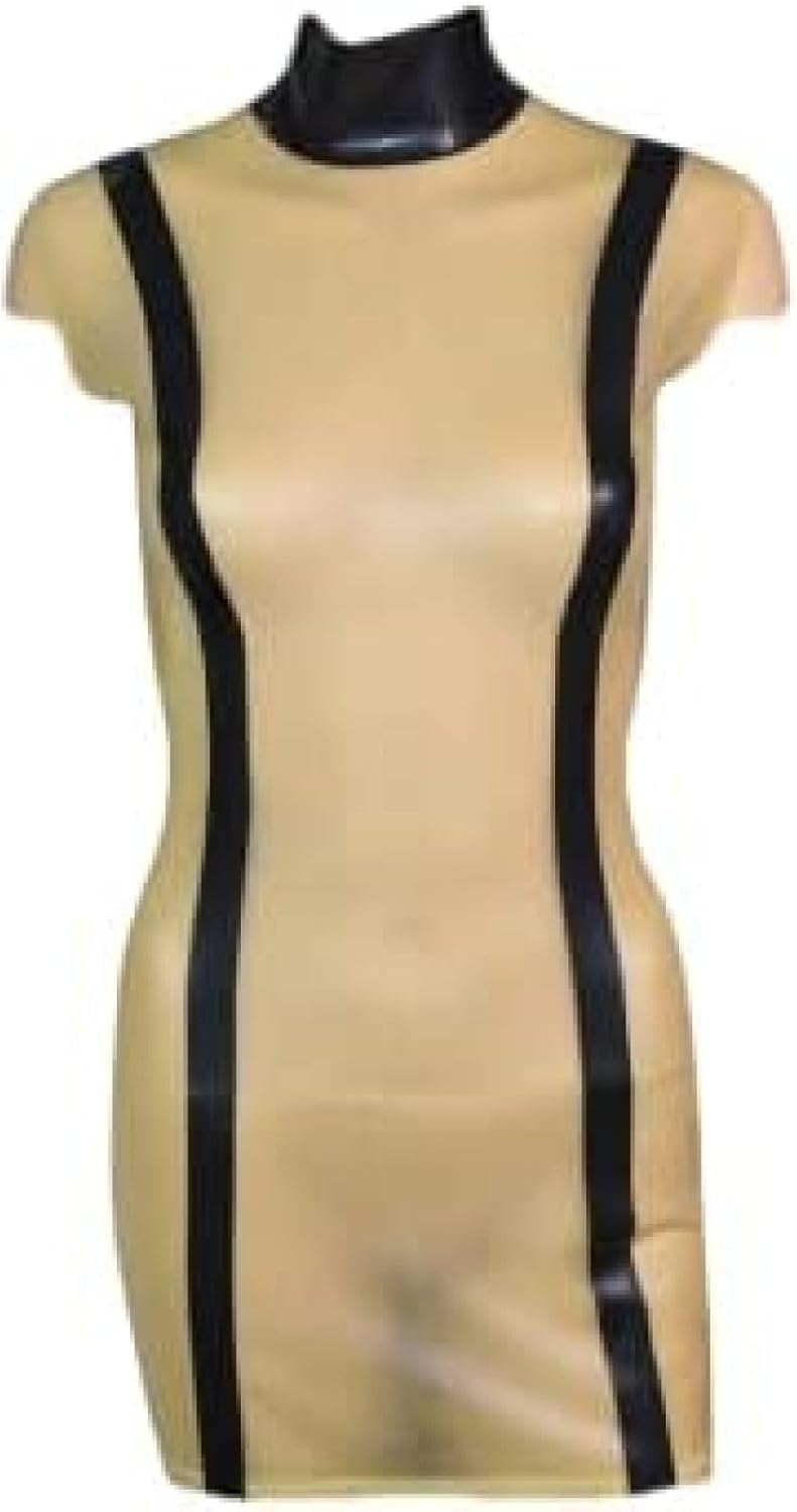 Transparent and Black Sexy Latex Dress with Stripes from Top to Bottom Zipper at Back Rubber Bodycon Playsuit,Custom Color,Small