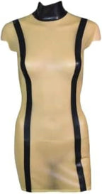 Transparent and Black Sexy Latex Dress with Stripes from Top to Bottom Zipper at Back Rubber Bodycon Playsuit,Custom Color,Small