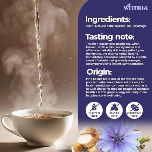 WOTIHA 60 Count Premium Chicory Root Tea Bags - 100% Pure Chicory Root, Coffee Alternative, Liver Health Support, Rich in Antioxidants, Caffeine-Free, Additive-Free, Sugar-Free, Vegan.Non-GMO