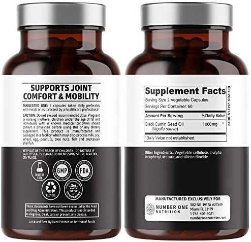 Number One Nutrition N1N Premium Black Seed Oil [Max Strength, 1000 mg] 100% Cold-Pressed Nigela Sativa to Support Digestion, Immune System and Joint Comfort and Mobility, 120 Caps