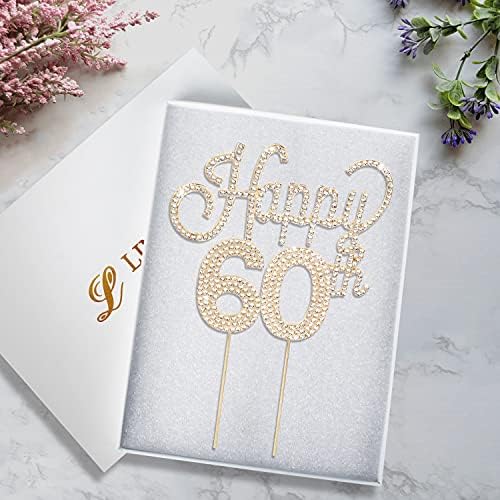 LINGTEER Happy 60th Birthday Gold Rhinestone Cake Topper - Cheers to 60th Birthday Sixty Years Old Anniversary Party Cake Centerpieces Topper Decorations Gift Sign.