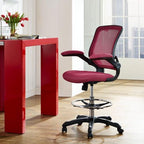 Modway MO-EEI-1423-RED Reception Desk Flip-Up Arm Drafting Chair, Nylon in Red