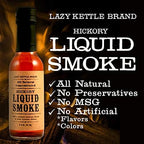 Lazy Kettle Brand All Natural Liquid Smoke | Perfect for Flavoring Meat | Hickory | Used to Flavor Beef Jerky, Steak, Fish, Cheese, Sauces and More | 5 Oz Each