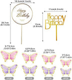 22-Pieces Butterfly Cake Decorations With Happy Birthday Acrylic Cake Toppers for Baby Shower Wedding Birthday Party Decor (Purple & Pink)