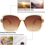 JM Bifocal Reading Sunglasses for Women Fashion Oversized Square Sun Readers Outdoor Reading Glasses UV400 Protection Brown +2.5
