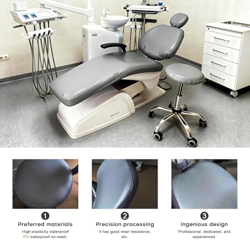 5Pcs Dental Chair Covers Set - Waterproof & Non-Slip PU Leather Elastic Full Covers with Foot, Seat, Headrest & Backrest Protectors for Dental Clinic Chairs(Gray)