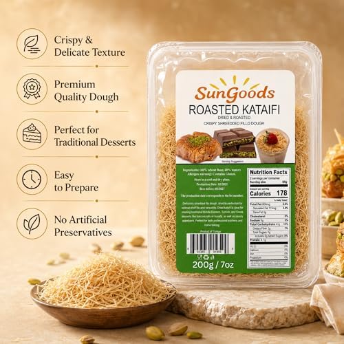 SunGoods Roasted Kataifi – 200g (7 oz) | Crispy Shredded Fillo Dough for Dubai Chocolate, Kunafa, and Baklava | Versatile Dessert Ingredient | Long Shelf Life | No Additives