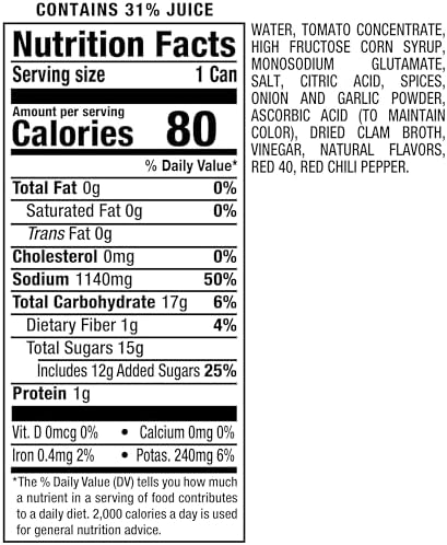 Clamato Original Tomato Cocktail, 11.5 fl oz can (Pack of 24), Flavored With Tomato Juice & Spices, Perfect Mixer for the Authentic Michelada, Bloody Mary Drinks, and Seafood Cocktail