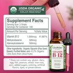 Organic Vitamin B12 1000 mcg Sublingual Liquid Drops For Adults, 6 Months Supply 1 oz, Methylcobalamin & Adenosylcobalamin - Bioactive Blend for Energy, Clarity & Focus - Vegan, Non-GMO, Unflavored