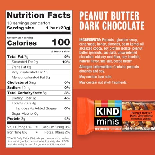 KIND Minis, Peanut Butter Dark Chocolate, 0.7 Oz (Pack Of 10)
