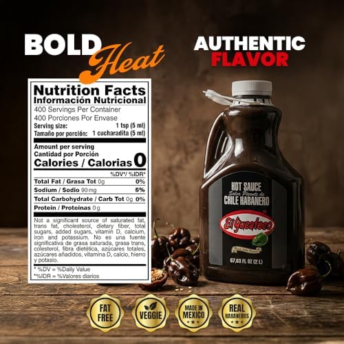 El Yucateco Black Label Habanero Hot Sauce, Authentic Mexican, Bold & Spicy, 68 oz Half Gallon, Professional Foodservice Bottle