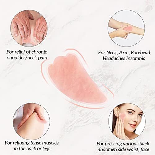 Gua Sha Facial Tools Set of 3 Guasha Massage Tool Rose Quartz Gua Sha Scraping Tool for Face,Neck, Eyes and Body,Jade Stone Guasha Board Pack of 3 (Pink)