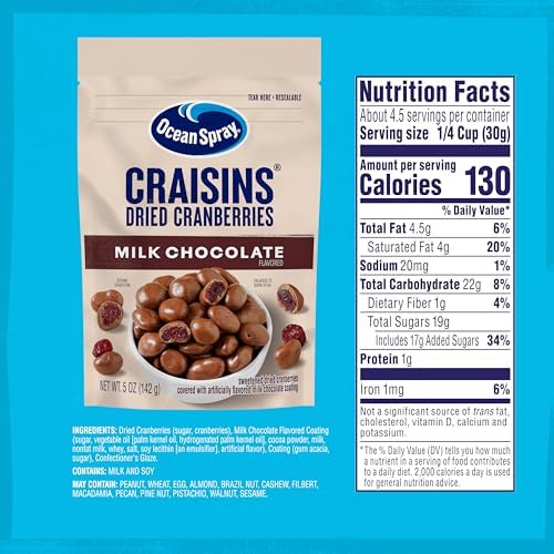 Ocean Spray® Milk Chocolate Dipped Cranberry Bites, Chocolate Covered Dried Cranberries, 5 Oz Pouch, 12 Count