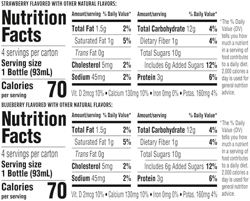 Activia Probiotic Dailies Strawberry and Blueberry Low Fat Yogurt Drinks, Delicious Daily Probiotic Yogurt Drinks to Help Support Gut Health, 3.1 fl oz, 8 Count