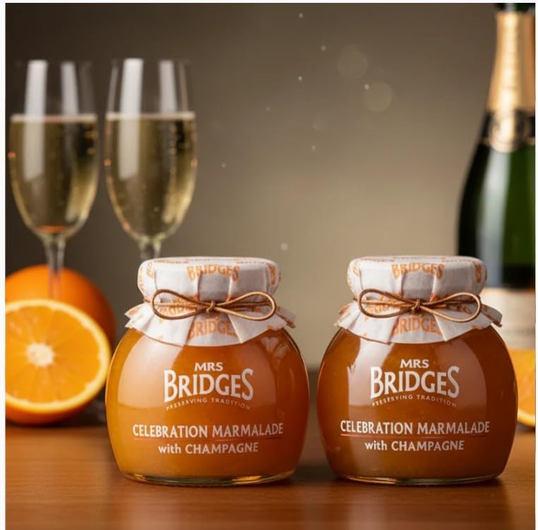 Mrs. Bridges of Scotland, Set of 2 Jars, Celebration Marmalade & Champagne, Imported from Scotland, 12 Oz Each