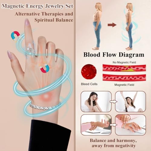 Magnetic Bracelet for Women Titanium Steel Bracelet & Copper Ring with Strength Magnets Waterproof Adjustable Tool (Fishtail)