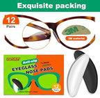 Eyeglass Nose Pads for Glasses - 1.3mm Ultra Thin Silicone Anti-Slip Stick-On Grips, Replacement Anti Slip Nosepads for Plastic Frames Eyeglass Glasses Sunglasses 12 Pairs