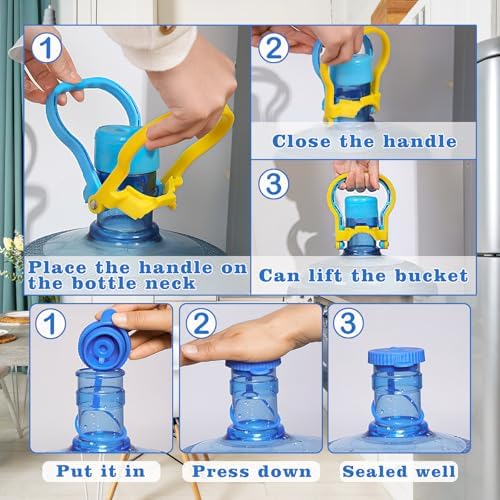 2 Pack 5 Gallon Water Bottle Handle, Stable Ergonomic Water Jug Handle, Drinking Water Bottle Heavy Duty Clip with 4pcs 5 Gallon Water Jug Caps