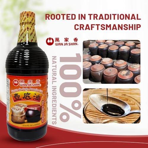 Wan Ja Shan Premium Aged Soy Sauce, Pot-Bottom Soy Sauce, All-Natural, Made From Non-GMO Soybeans, No MSG, No Preservatives, Traditional Brewed, Rich Umami Flavor 33.8oz (Pack of 1)