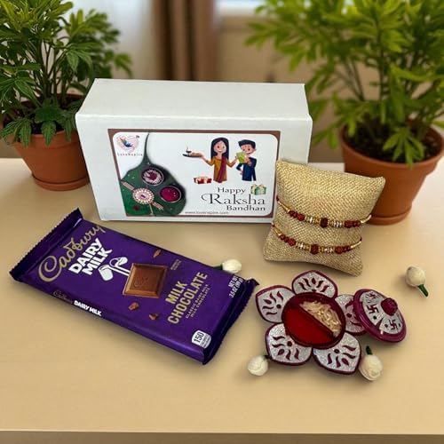 LoveNspire Rakhi Gift Hamper Rakhi for Brother with Gift Set - Set of 2 Rudraksha Rakhi with Haldi Kumkum Holder Roli Chawal - Raksha Bandhan Bracelet Rakhi for Bhai Bhabhi Hamper 1