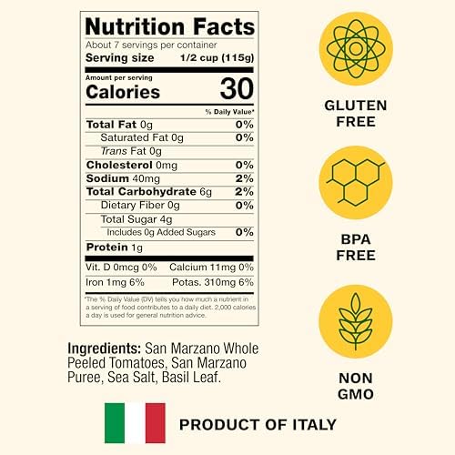 Cento Certified San Marzano Whole Peeled Tomatoes, 28 Oz, Canned Plum Tomatoes in Thick Puree with Basil, Grown and Processed in Italy