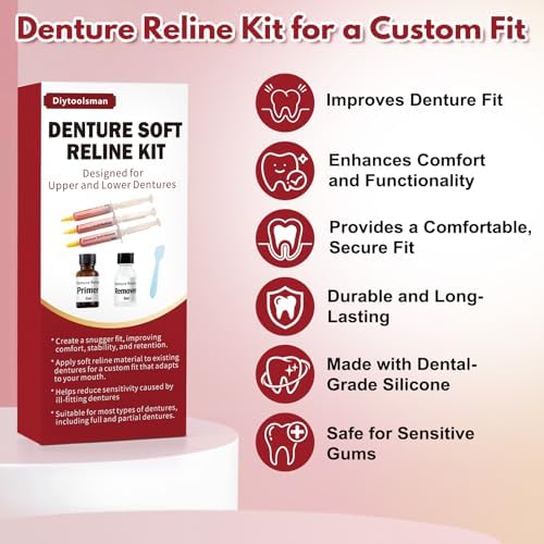 Denture Soft Reline Kit for Upper and Lower Dentures – Ideal for Loose, Ill-Fitting Dentures, Denture Reline Kit for Custom Fit, Long-Lasting Comfort and Stability