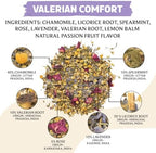 BREWIX, Valerian Comfort Herbal Tea (40+ Cups, 2.82oz/80g) Caffeine-Free Bedtime Blend with Valerian Root, Chamomile & Lavender | Floral & Earthy Infusion | Real Ingredients From India