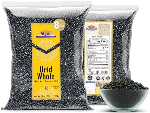 Rani Urid/Urad Whole Black (Matpe Beans with Skin) Indian Lentils 128oz (8lbs) 3.63kg Bulk ~ All Natural | Gluten Friendly | Non-GMO | Kosher | Vegan | Indian Origin