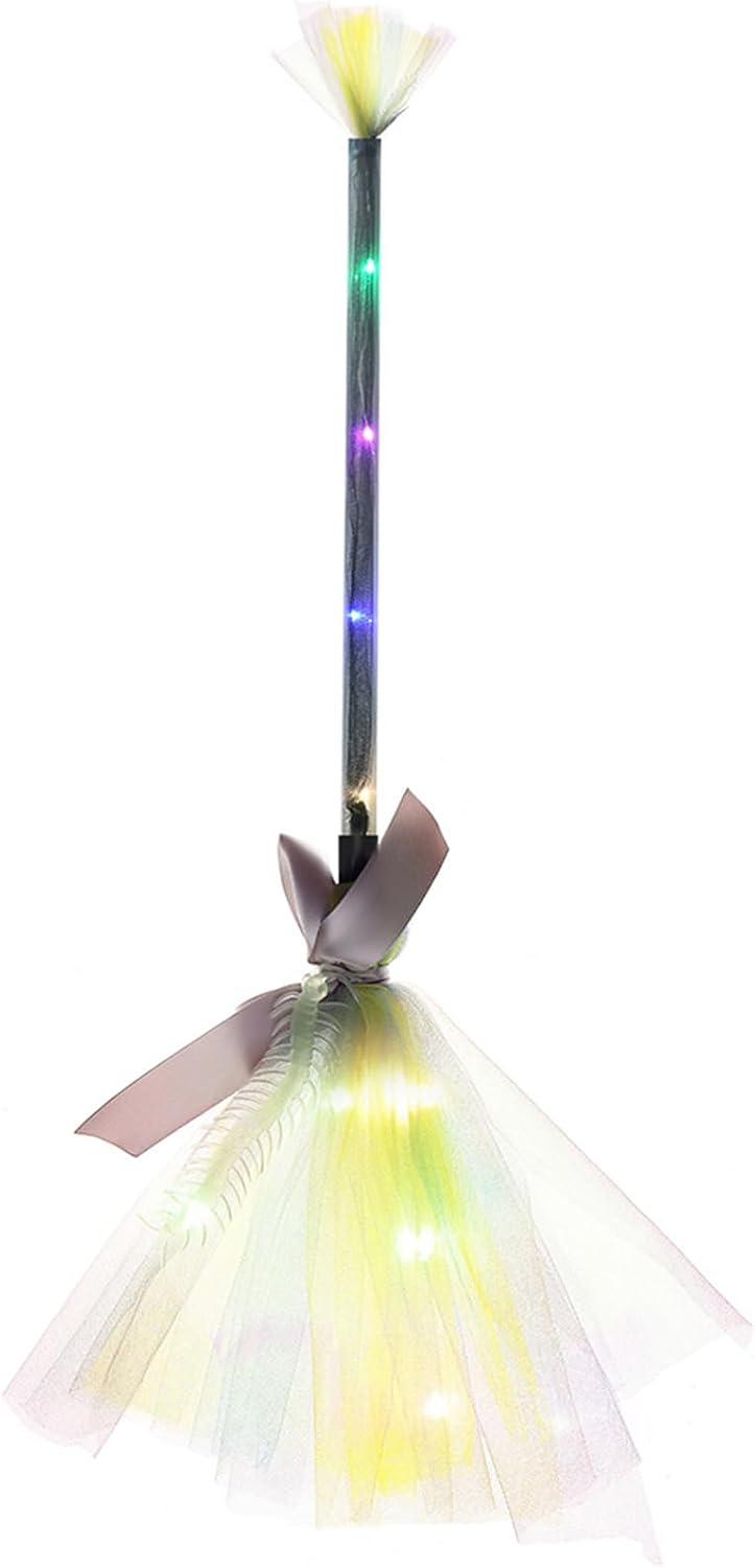 Lighted Witch Broom with LED Lights Halloween Witches Broomsticks Props Costume Accessories for Decoration