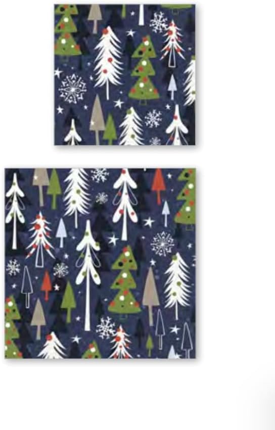 IHR Ideal Home Range Party Napkins Disposable 3-Ply Paper Lunch Napkin Pack, 6.5" x 6.5", Christmas Forest, 20-Count